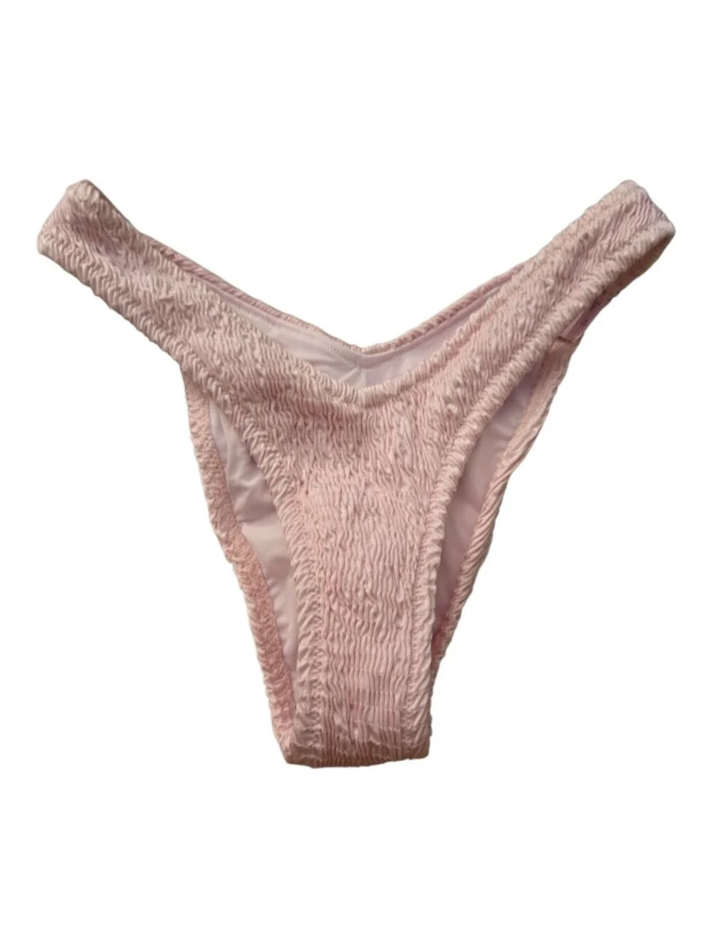 NWT SKIMS Satin Swim Smocked Cheeky Tanga Bikini Bottom Pink Cherry Blossom XS